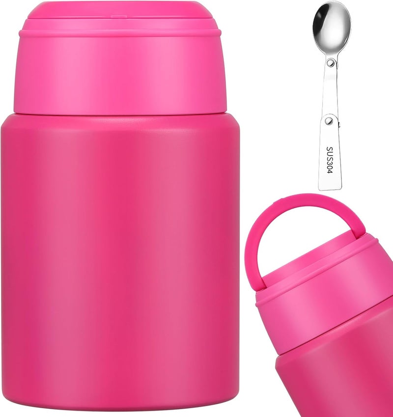 Aimsnk 17oz Soup Thermo for Hot Food Kids Insulated Food Jar,Thermo Hot Food Lunch Container, Width Mouth Stainless Steel Lunch Box for Kids with Handle Folding Spoon(Rose Red-Pure) - Image 1